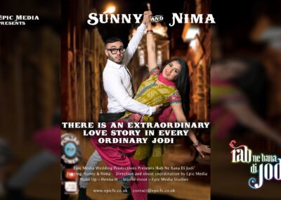 A man and woman dancing with "Sunny & Nima" and "Rab Ne Bana Di Jodi" text.